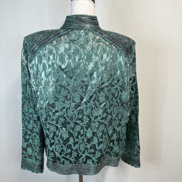 Coldwater Creek Oriental Asian Jacket size Extra Large Sage Green Black Brocade - Picture 9 of 10